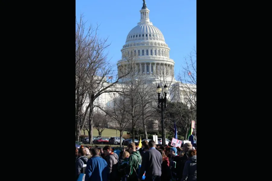 Attendees of the 2018 March for Life make their way past the U.S. Capitol building.?w=200&h=150